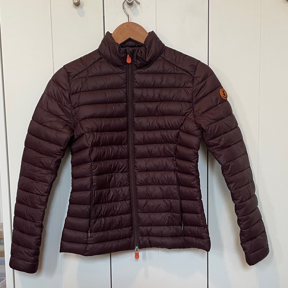 SAVE THE DUCK Burgundy Black Puffer Jacket